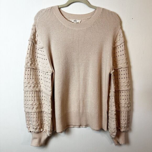 Entro Sweater Pullover Textured Ruffle Sleeve Peachy Tan Women’s L - Picture 2 of 12